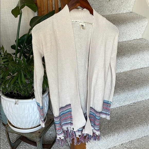 Roxy Boho Knit Cream Sweater with Multicolor Fringe - Picture 2 of 10